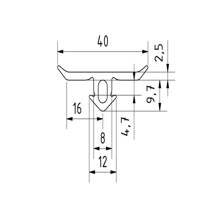 LCP Tochtstrip profiel I-Type sleuf 8 (~1m)