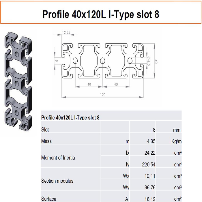 Aluminium profiel 40x120L I-Type sleuf 8