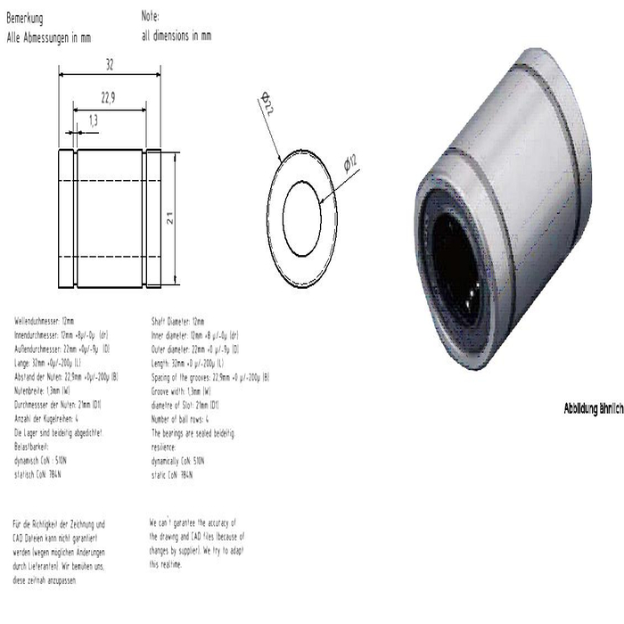 Linearlager für 12 mm Wellen