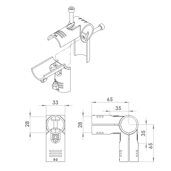 Connecteur HJ-2-BK est un connecteur complet pour tube circulaire 28mm