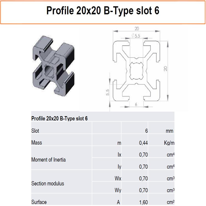 Aluminium Profiel 20x20 B-type sleuf 6