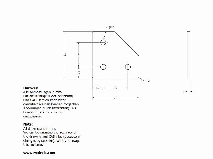 Verbinderplatte Alu gelasert 76x76 -L- 3-loch 40er