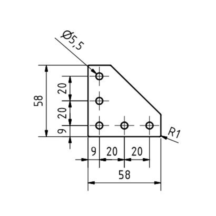 L connector plaat58x58x3, Laser cut