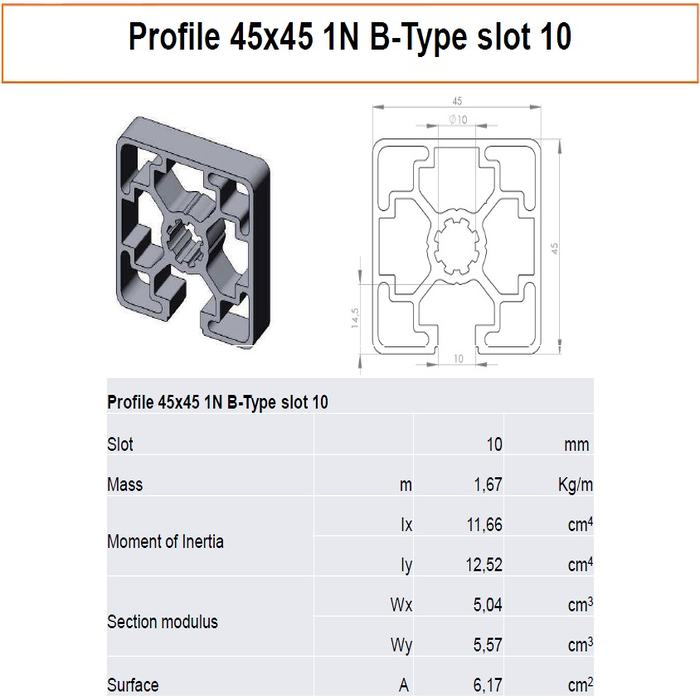 Aluminium profiel 45x45 1N B-Type sleuf 10