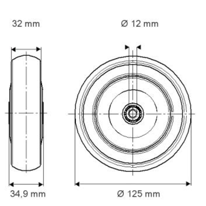 Roue de transport PP Ø125 trou 12