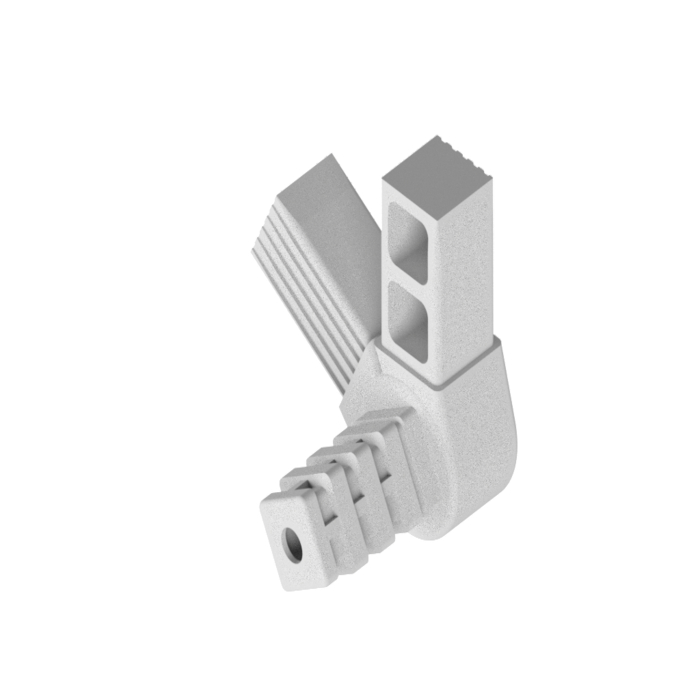 Connectoren met verbinding 60° 3D3 van PA voor vierkante buis 25x25x1,5. 3-dimensionale 3-weg connector met scharnier 60°