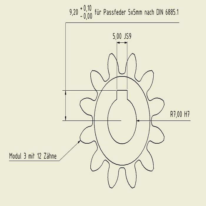 Roue dentée droite 30mm Module 3, 12 dents, ZDE60