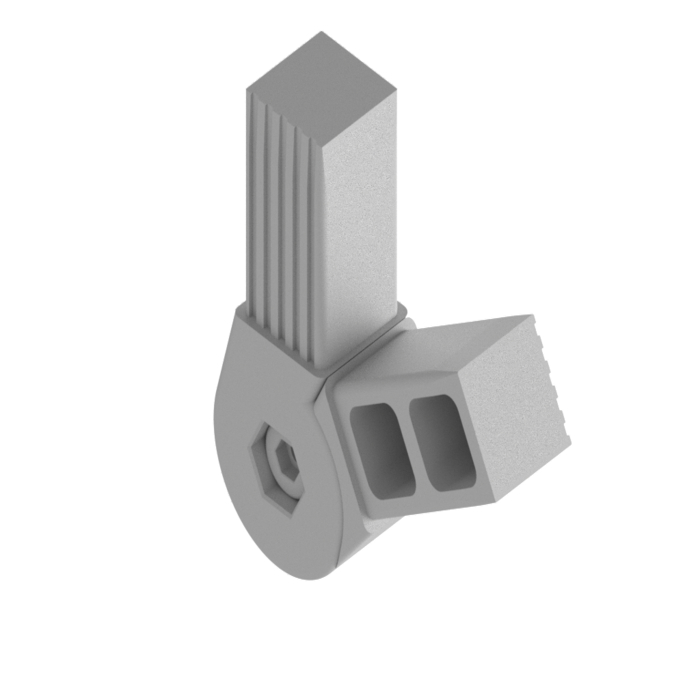 Steckverbinder mit Gelenk 60° 2D2 aus PA für Vierkantrohr 25x25x1,5. 2-dimensionaler 2-Wege-Verbinder mit Gelenk 60°