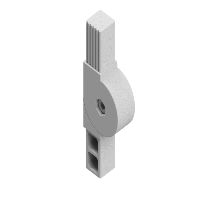Steckverbinder 2D2 180° aus PA für Vierkantrohr 25x25x1,5. Länge der Arme: 41 mm. 2-dimensionaler 2-Wege-Verbinder mit Gelenk 180°