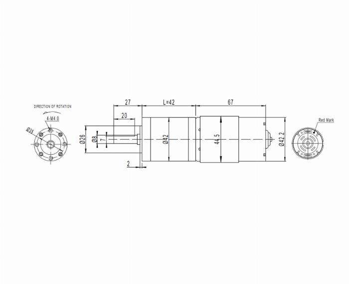 42-mm-Planetengetriebe und Permanentmagnet-Gleichstrommotor - 9 rpm