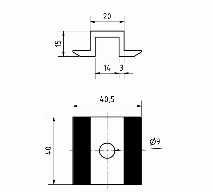 Mittelklemme aus Aluminium für Schraube M8 Typ U