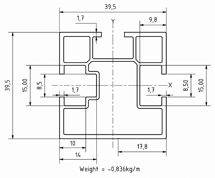 Aluminium profielen Alcia-Solar 40x40 met sleuf 8,5mm