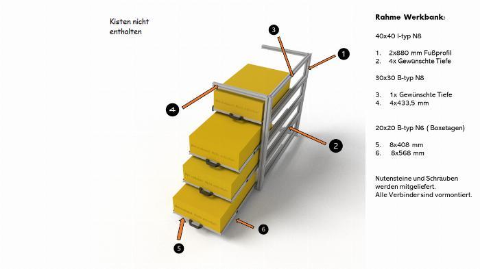 Vorkonfigurierte Werkbank mit Teleskopauszug mit Aluminiumprofilen