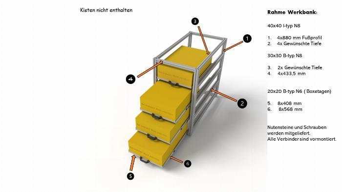 Vorkonfigurierte Werkbank mit Teleskopauszug mit Aluminiumprofilen