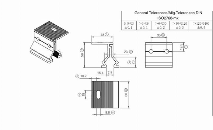 Trapezförmige Stehfalzklammer Aluminium eloxiert